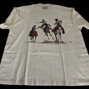 VTG 90s LEE T Shirt Mens Sz XL Beige 100% Cotton Y2K Saddle Bronc Rider